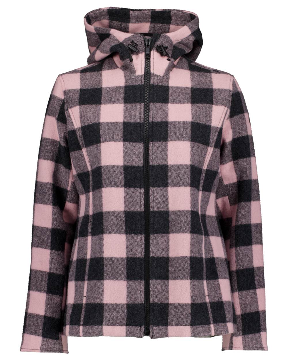 Pink Salt Charcoal Coloured Swanndri Womens Seattle V2 Wool Hooded Sweater on white background 