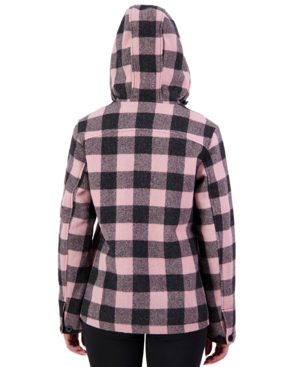 Pink Salt Charcoal Coloured Swanndri Womens Seattle V2 Wool Hooded Sweater on white background 