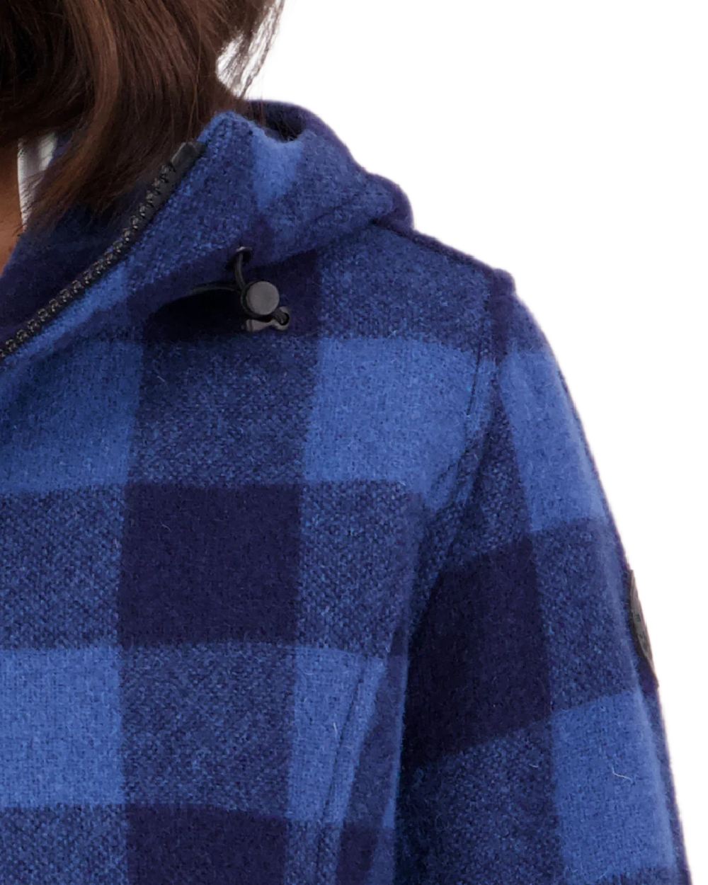 Oceanview Navy Check Coloured Swanndri Womens Seattle V2 Wool Hooded Sweater on white background 