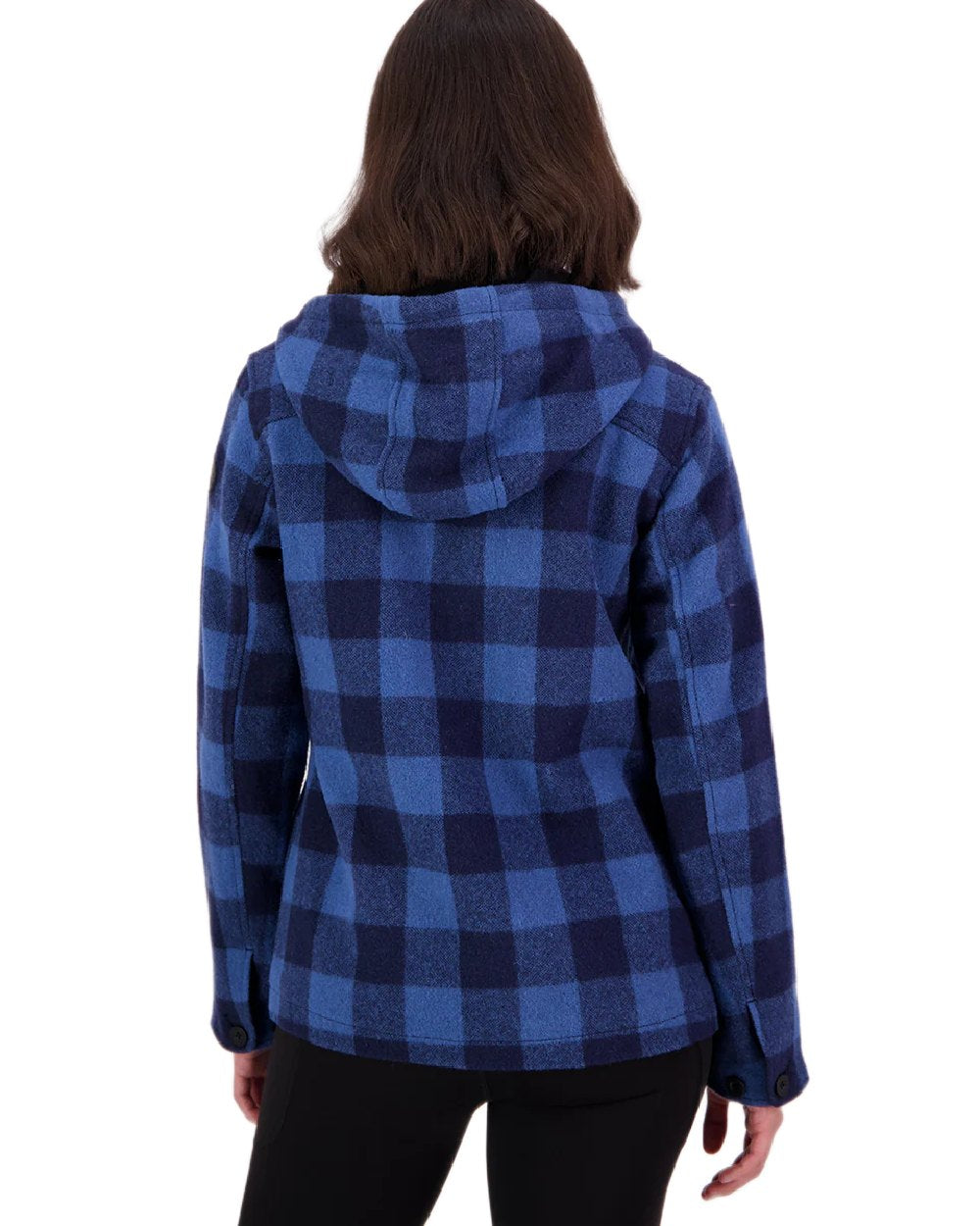 Oceanview Navy Check Coloured Swanndri Womens Seattle V2 Wool Hooded Sweater on white background 