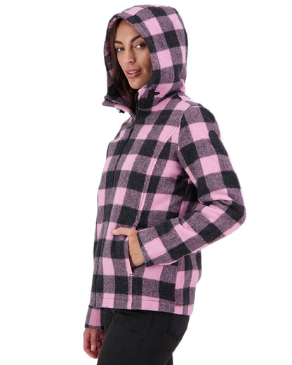 Shadow Blossom Check Coloured Swanndri Womens Seattle V2 Wool Hooded Sweater on white background 
