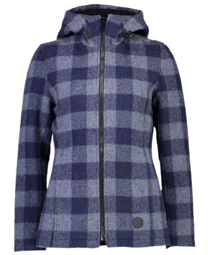 Ocean Check Coloured Swanndri Womens Seattle V2 Wool Hoodie on white background 