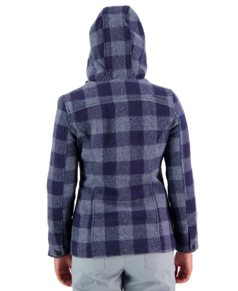 Ocean Check Coloured Swanndri Womens Seattle V2 Wool Hoodie on white background 
