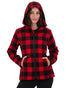 Red Black Check Coloured Swanndri Womens Seattle V2 Wool Hoodie on white background 