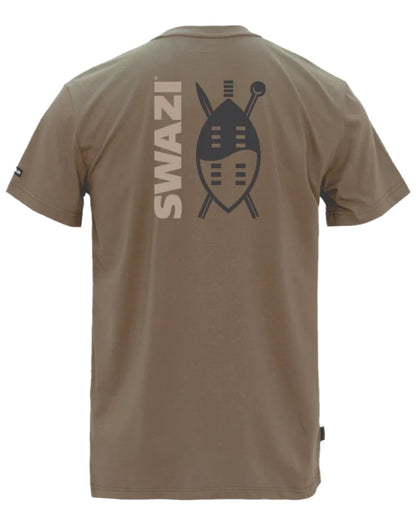 European Olive Coloured Swazi Mens Reverse Shield Tee on white background 
