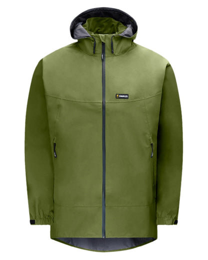 Olive Coloured Swazi Mens Sentinel Ultralight Jacket on white background 