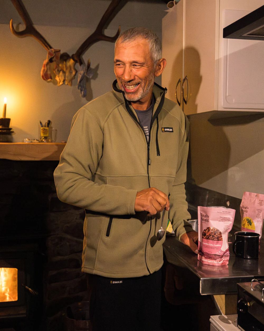Tussock Coloured Swazi Muskox Jacket on kitchen background 