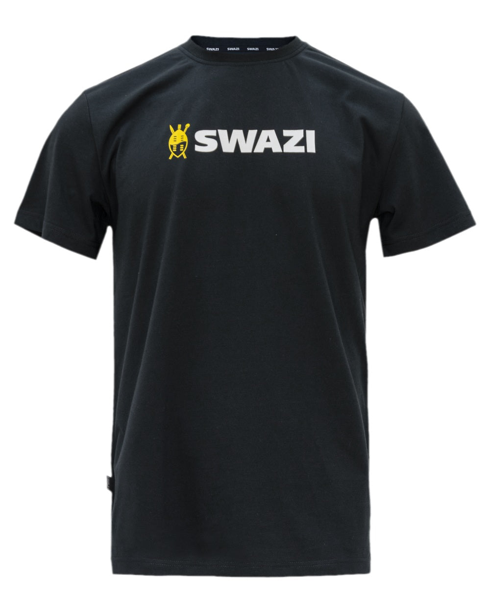 Black Coloured Swazi Tee on white background 