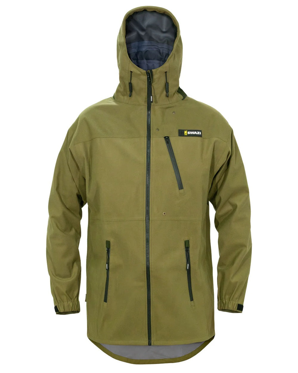 Tussock Green coloured Swazi The Ibex Jacket on white background 