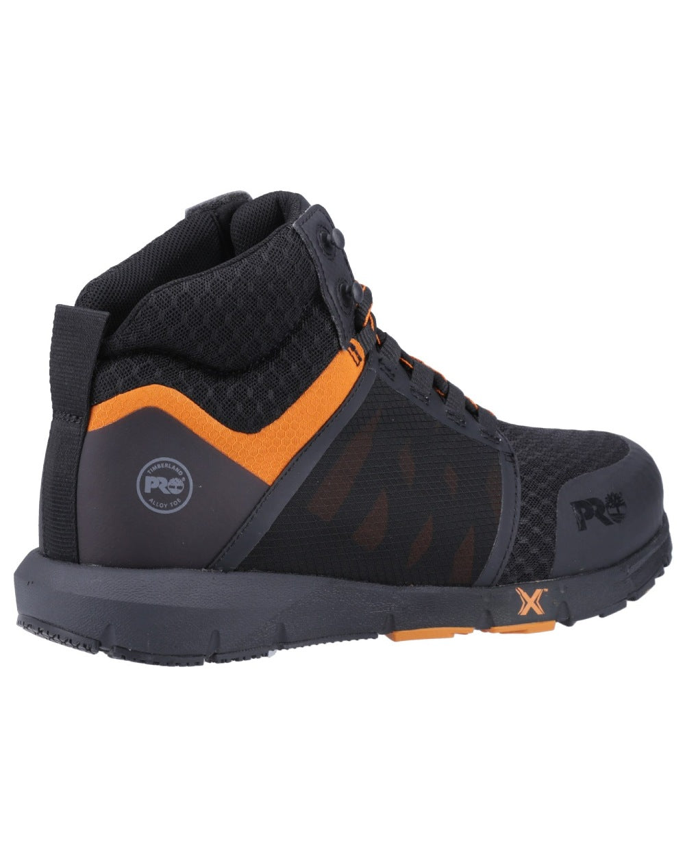 Black Orange Coloured Timberland Pro Radius Boots on white background 