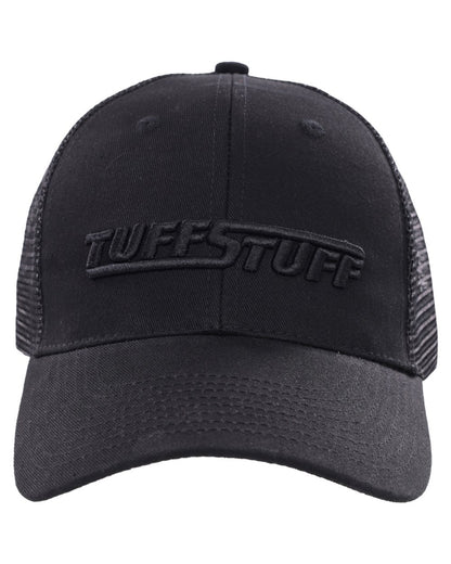 Black coloured TuffStuff Trucker Cap on white background 