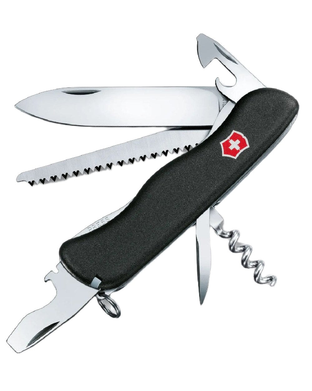 Black Coloured Victorinox Forester Swiss Army Pocket Knife on white background
