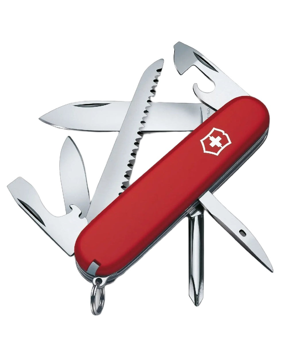 Red Coloured Victorinox Hiker Swiss Army Pocket Knife on white background 