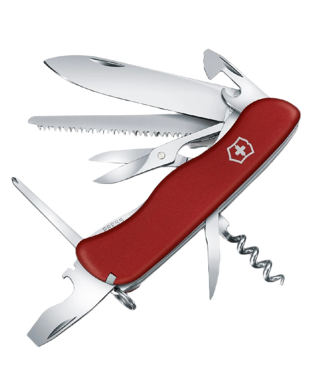 Red Coloured Victorinox Outrider Swiss Army Pocket Knife on white background 
