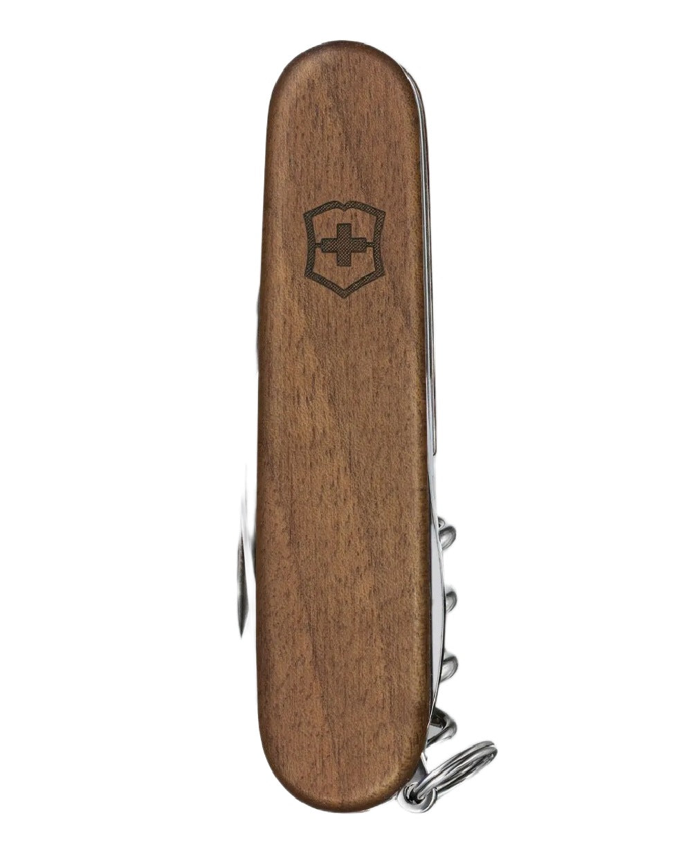 Walnut Wood Coloured Victorinox Spartan Wood Swiss Army Pocket Knife on white background 