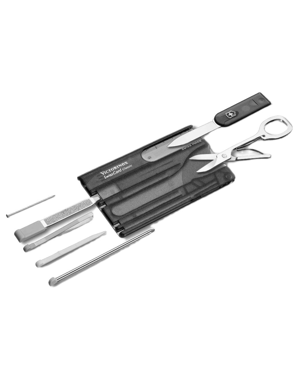 Black Transparent Coloured Victorinox Swiss Card Classic on white background 
