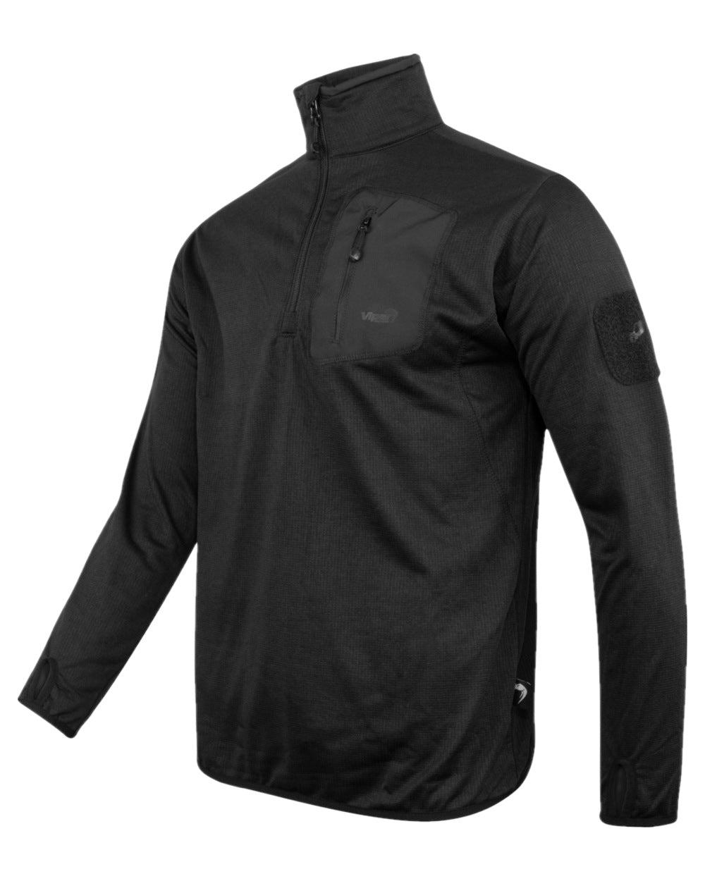 Black Coloured Viper Technical Mid Layer Fleece Top on white background 