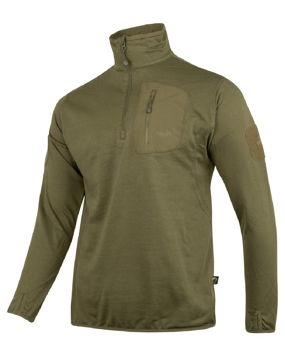 Green Coloured Viper Technical Mid Layer Fleece Top on white background 