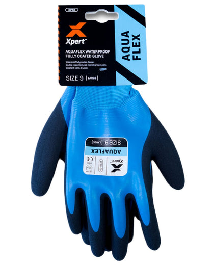 Blue Black coloured Xpert Core Aquaflex Waterproof Fully Coated Gloves on white background 