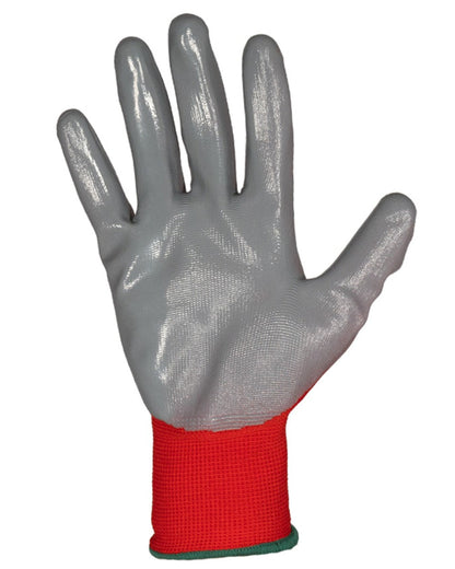 Red Grey coloured Xpert Core Multipurpose Nitrile Palm Work Gloves on white background 
