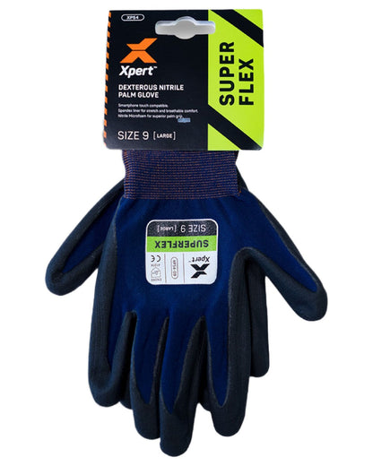 Navy Black coloured Xpert Core Superflex Dexterous Nitrile Palm Gloves on white background 