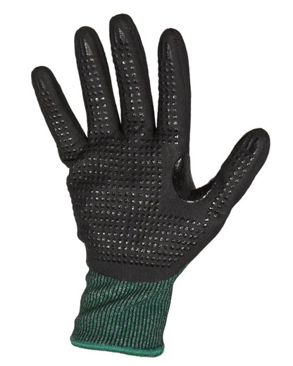 Green Black coloured Xpert Core Toughcut Level C Cut Resistant Dexterous Gloves on white background 