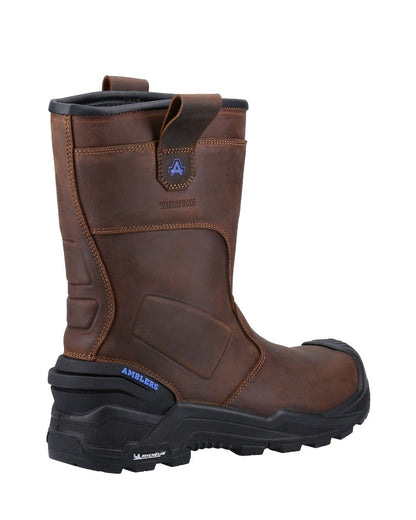 Brown coloured Amblers Safety AS983C Conqueror Waterproof Rigger Boots on white background 