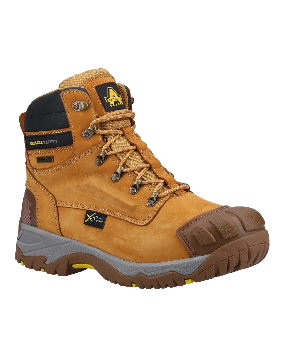 Honey Coloured Amblers Safety FS986 Waterproof Safety Boots on a white background 