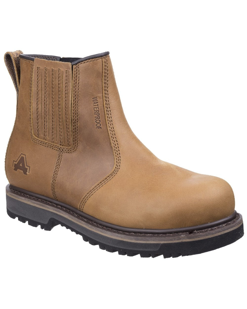 Tan Coloured Amblers Safety AS232 Workton Waterproof Safety Boots on a white background
