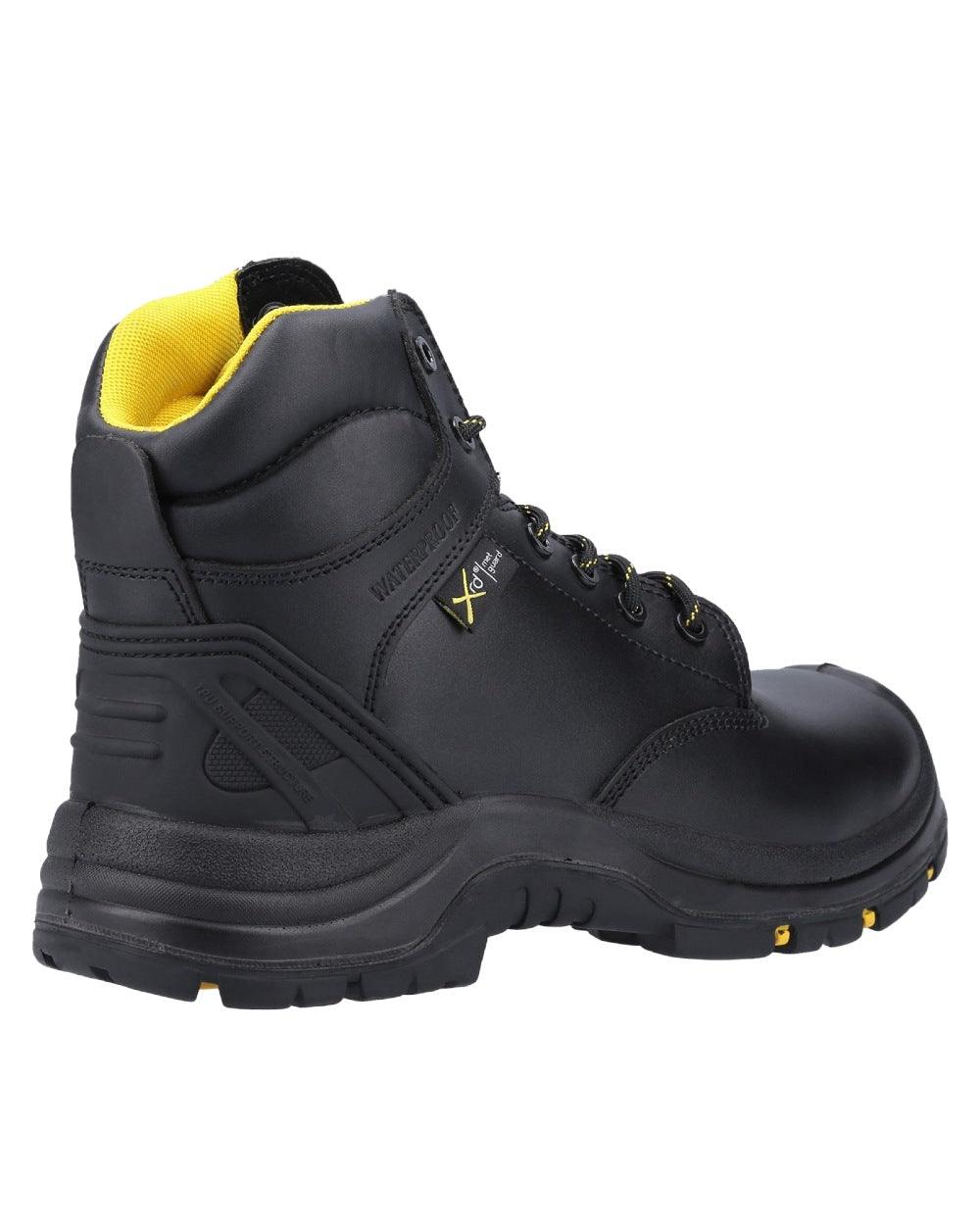 Black Coloured Amblers Safety AS303C Wrekin S3 SRC Waterproof Safety Boots on a white back ground