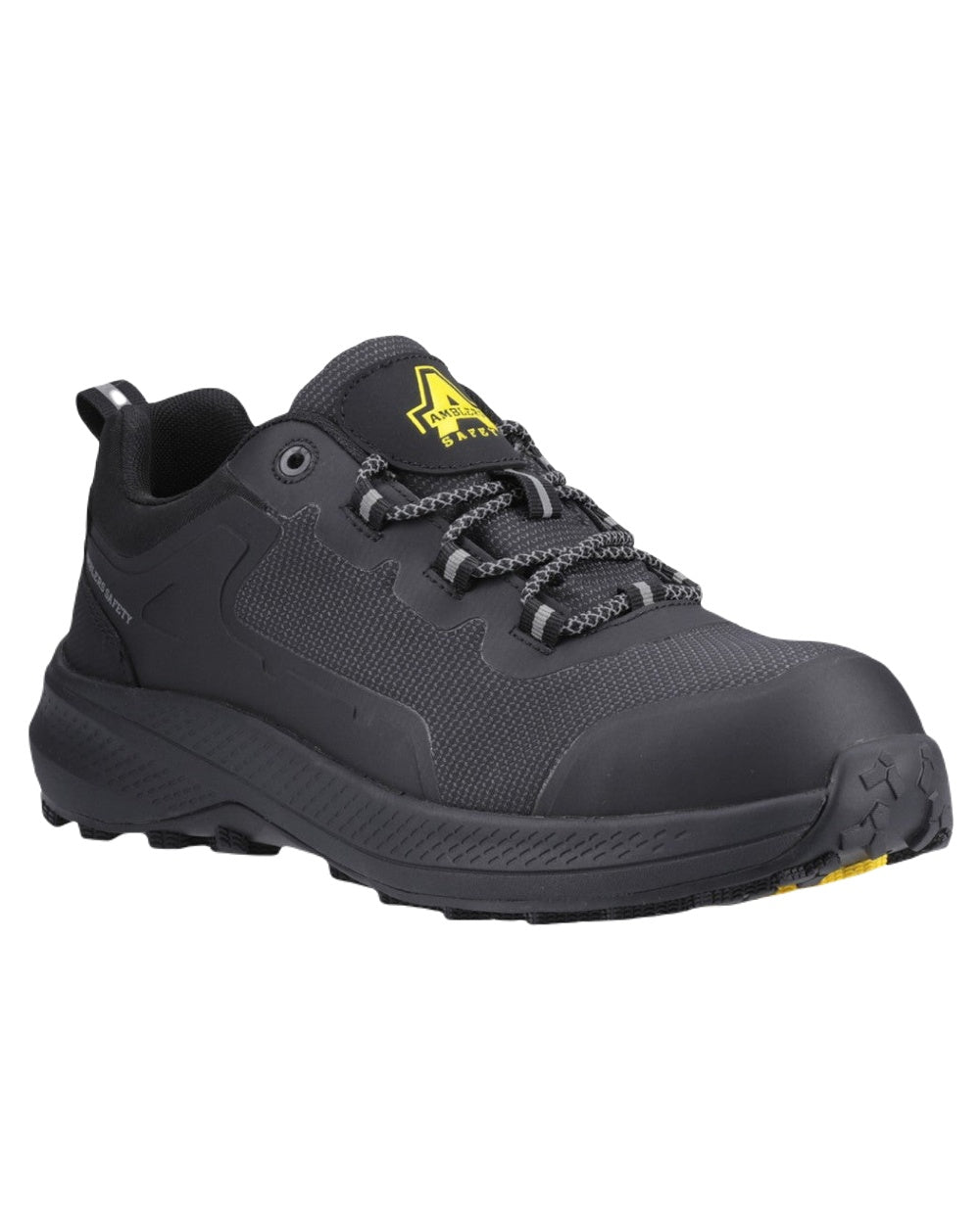 Black Coloured Amblers Safety AS322C Waterproof S7 SR Tarka Trainers on White Background
