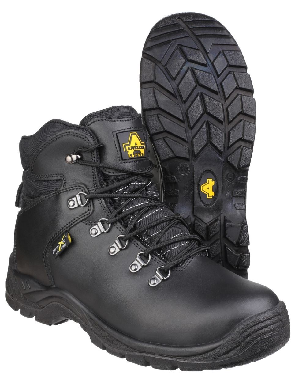 Black Coloured Amblers Safety AS335 Poron XRD Internal Metatarsal Safety Boots on a white background