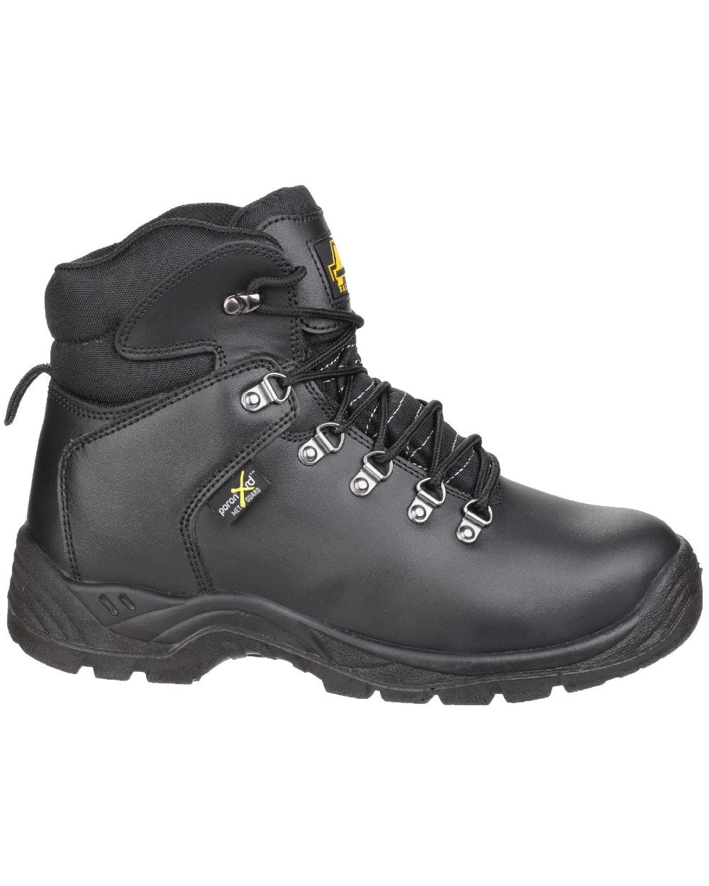 Black Coloured Amblers Safety AS335 Poron XRD Internal Metatarsal Safety Boot on a white background