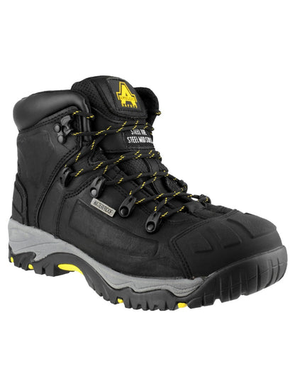 Black Coloured Amblers Safety AS803 Waterproof Wide Fit Safety Boots on a white background 