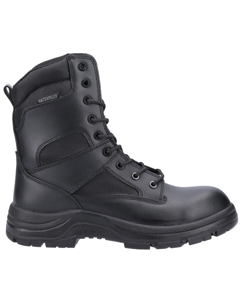 Black Coloured Amblers Safety Combat Hi-Leg Waterproof Boots on a white background
