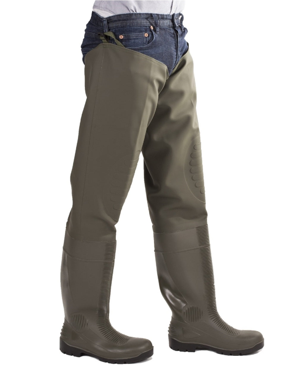 Green Coloured Amblers Safety Forth Thigh Safety Wader on a white background
