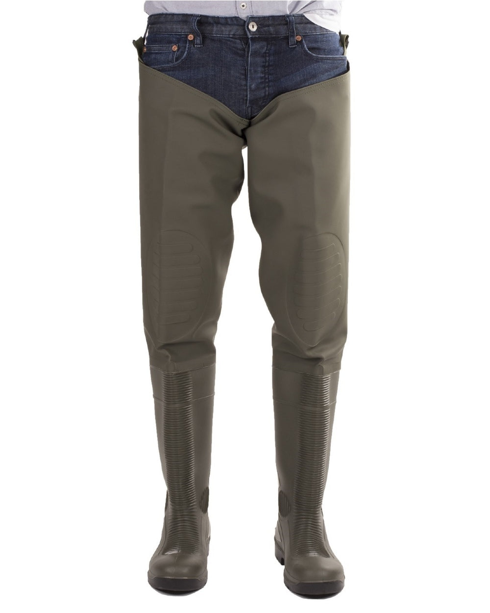Green Coloured Amblers Safety Forth Thigh Safety Wader on a white background