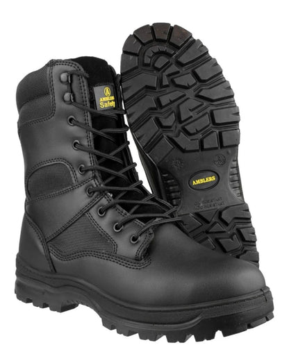 Black Coloured Amblers Safety FS008 Hi leg S3 SRC Safety Boots On A White Background