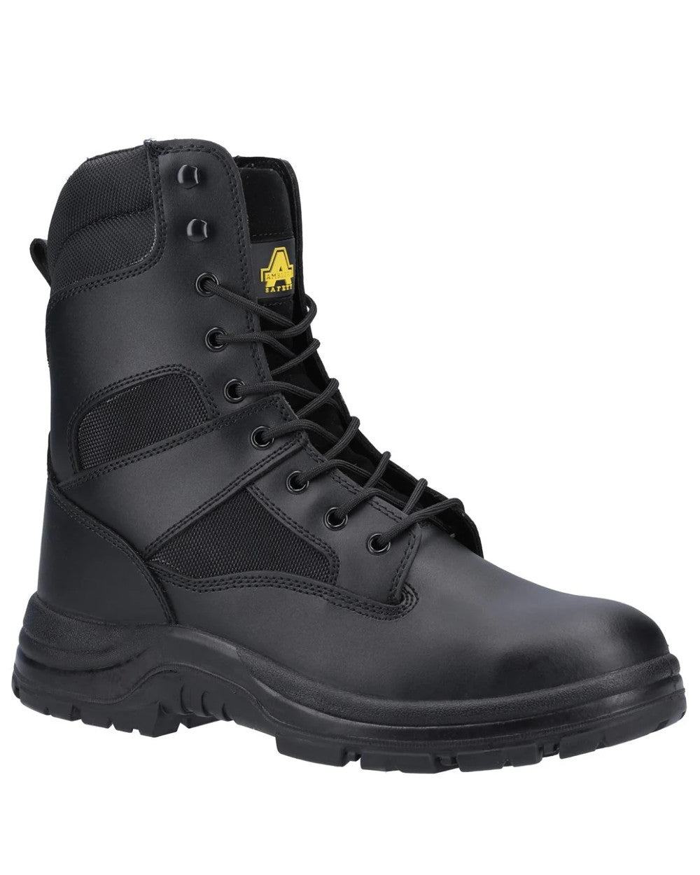 Black Coloured Amblers Safety FS008 Hi leg S3 SRC Safety Boots On A White Background