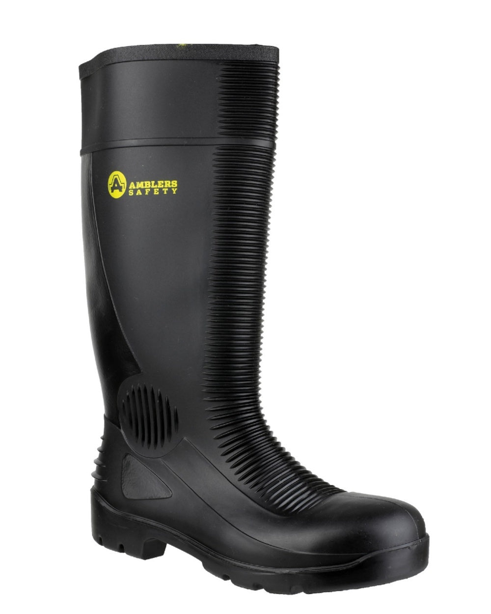 Black Coloured Amblers Safety FS100 Construction Safety Wellington on a white background