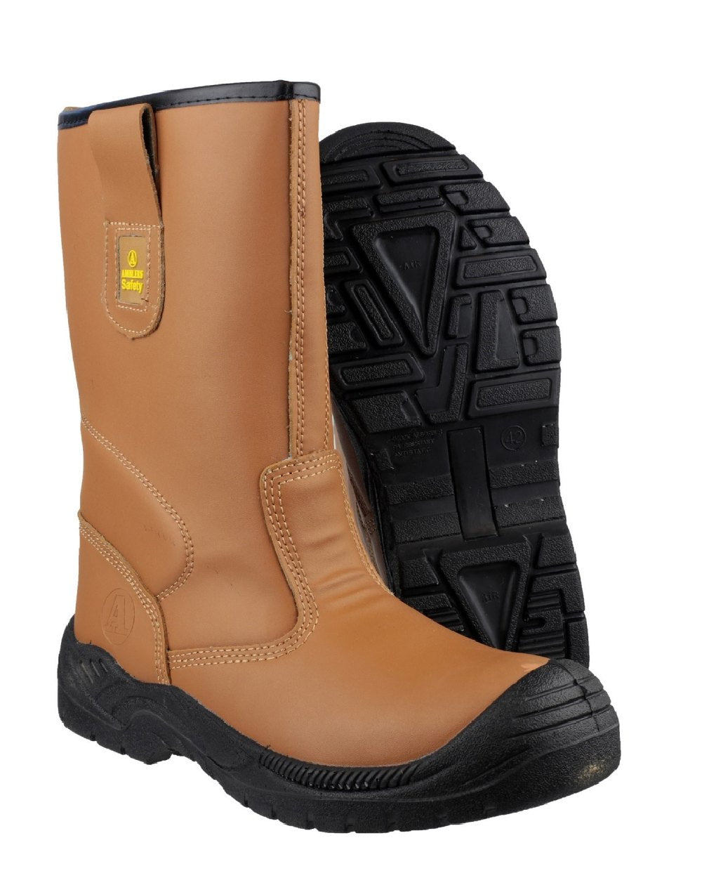 Tan Coloured Amblers Safety FS142 Water Resistant Pull On Safety Rigger Boots on a white background