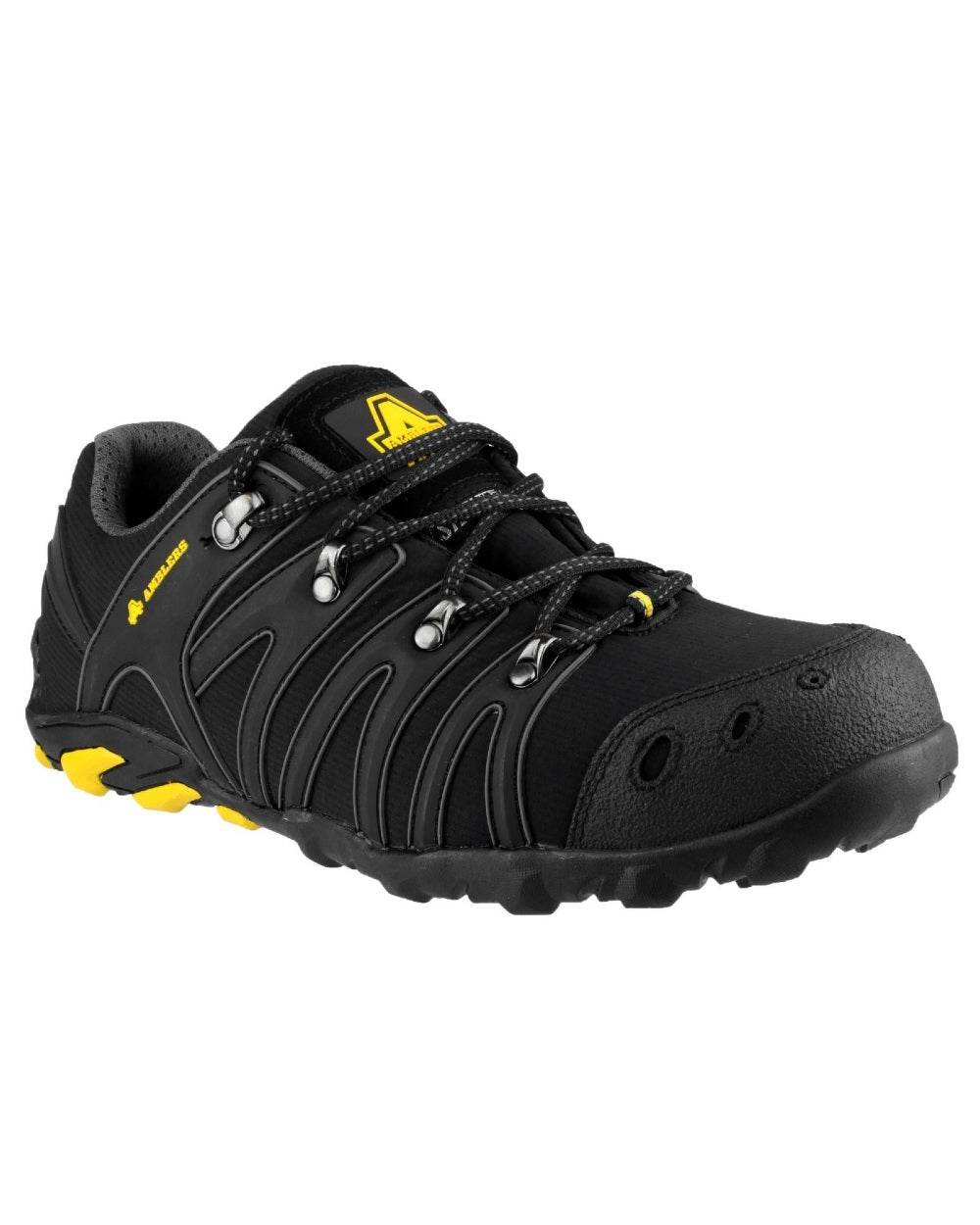 Black Coloured Amblers Safety FS23 Soft Shell Safety Trainer on a white background