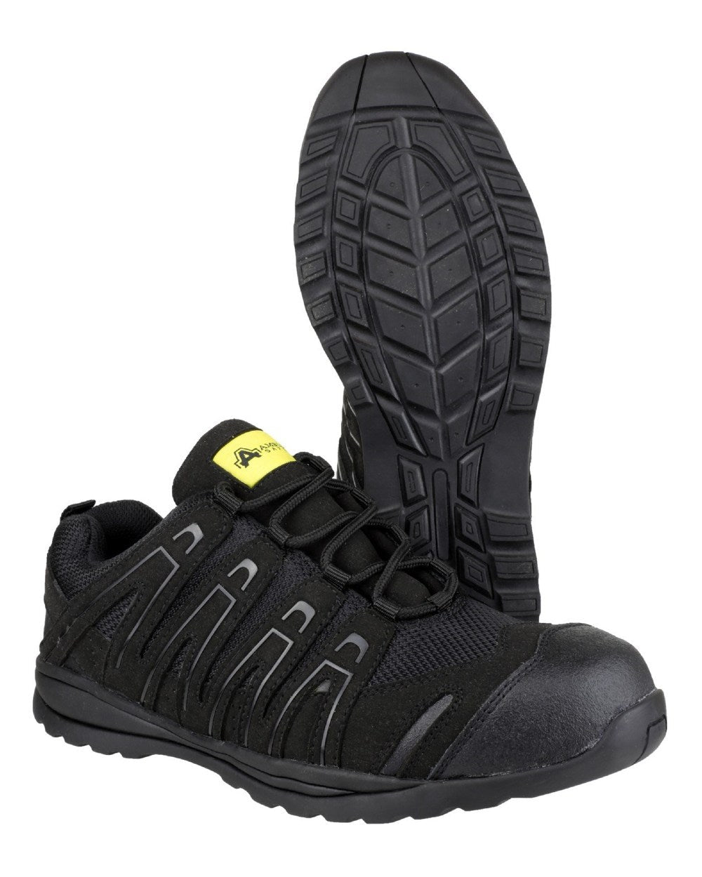 Black Coloured Amblers Safety FS40C Safety Trainers on a white background