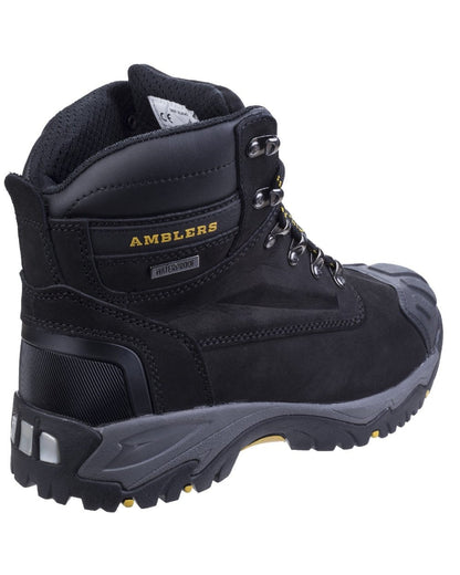 Black Coloured Amblers Safety Mens FS987 Waterproof Safety Boots on a white background 