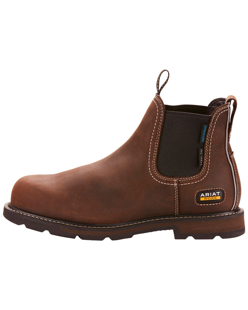 Dark Brown coloured Ariat Mens Groundbreaker Safety Steel Toe Work Boots on White background 