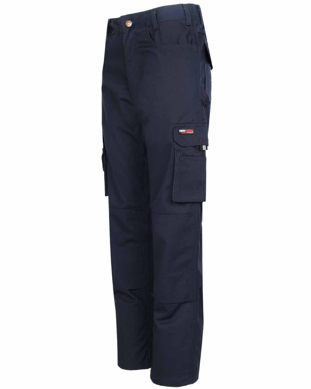 Navy Coloured TuffStuff Pro Work Trousers On A White Background 