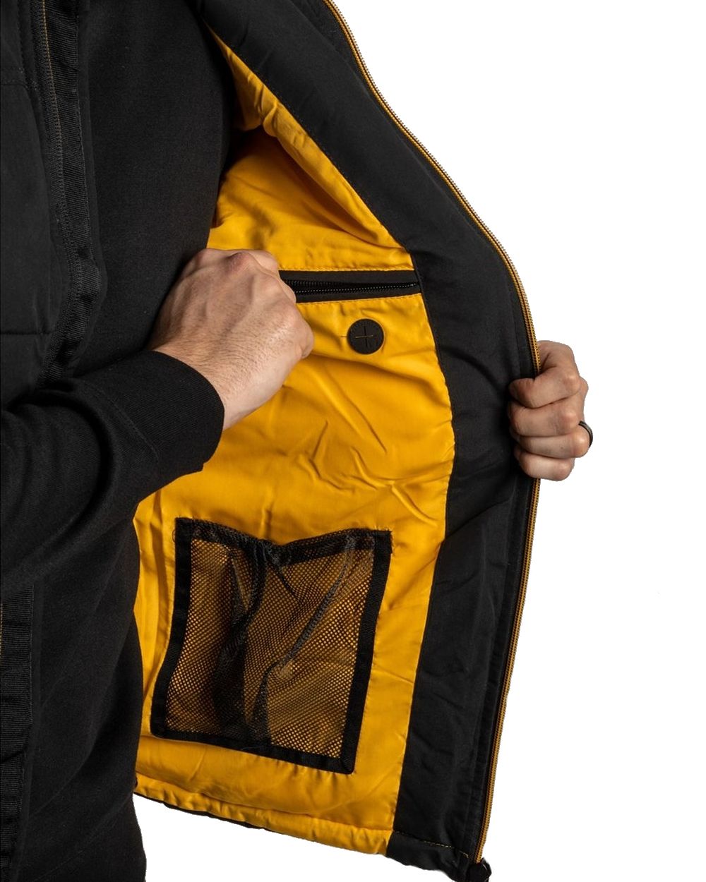 Black Coloured Caterpillar Arctic Zone Vest on White Background
