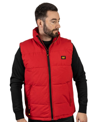 Hot Red Coloured Caterpillar Arctic Zone Vest on White Background
