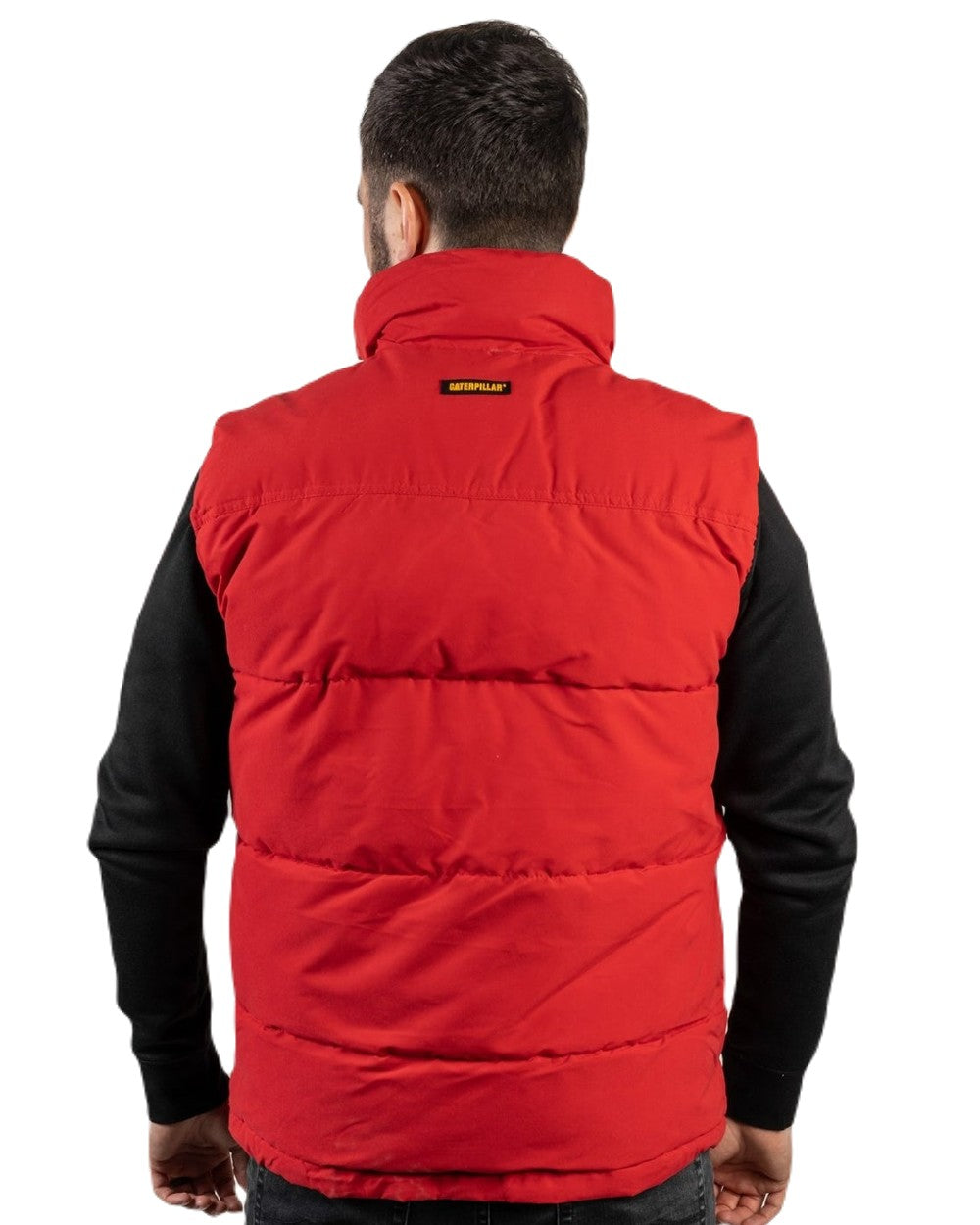 Hot Red Coloured Caterpillar Arctic Zone Vest on White Background

