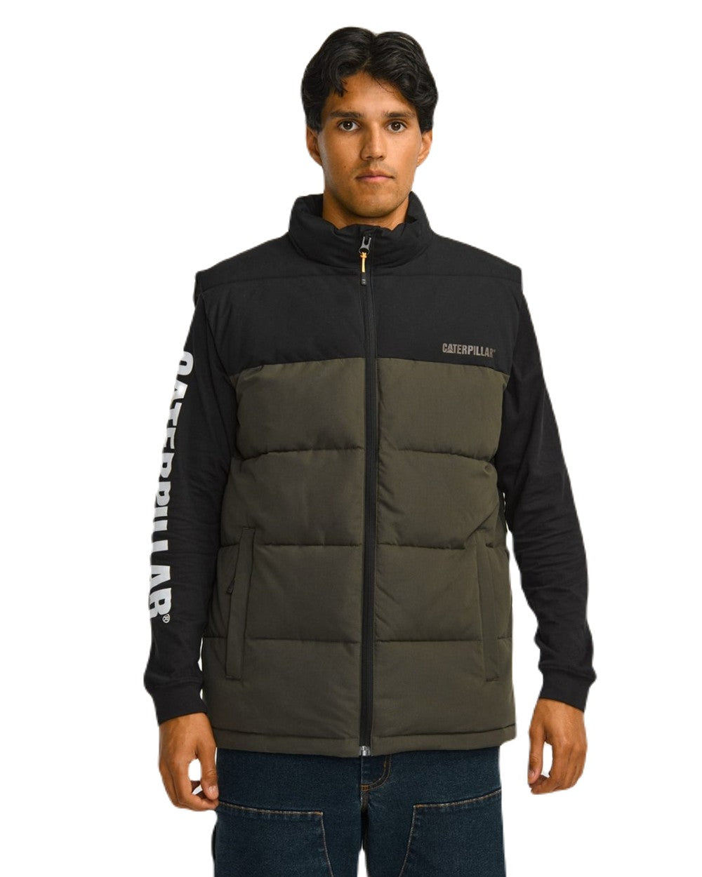 Moss Coloured Caterpillar Arctic Zone Vest on White Background
